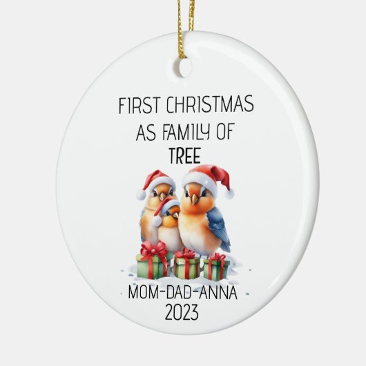 Erste Weihnachtsfamilie der Baumvögel Keramik Ornament (Links)