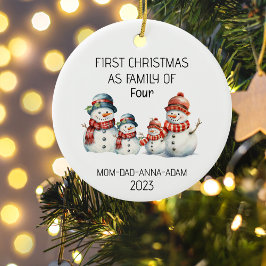 Erste Weihnachtsfamilie Vier 4 Snowmans Urlaub Keramik Ornament