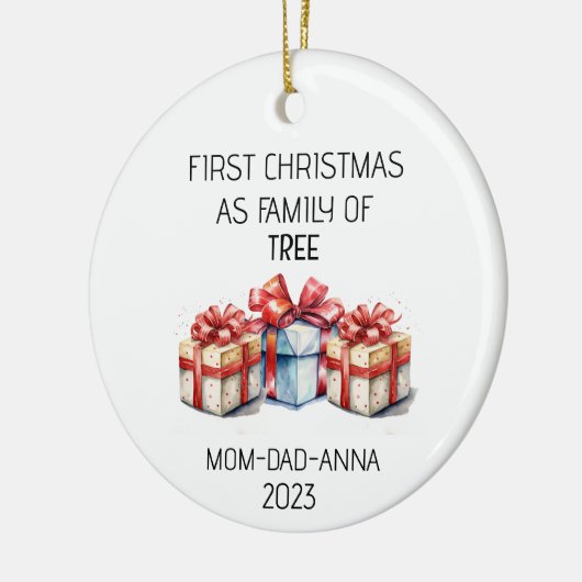 Erste Weihnachtsfamilie von Baumvorführungen Keramik Ornament (Links)