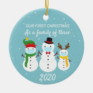 Erste Weihnachtsfamilie von drei 2020 Schneemann Keramik Ornament