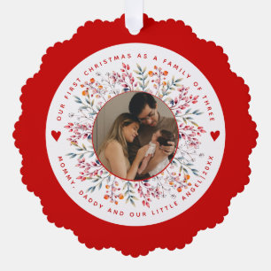 Erste Weihnachtsfamilie von drei Beerengrenzen-Fot Ornament Karte