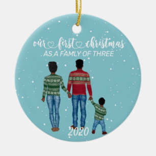 Erste Weihnachtsfamilie von drei ethnischen Jungen Keramik Ornament