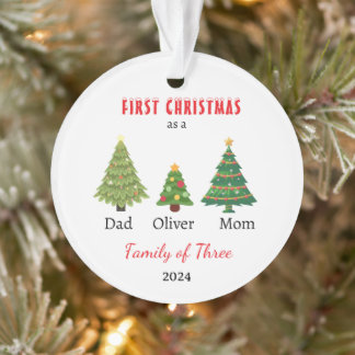 Erste Weihnachtsfamilie von drei Fotos Keepake Ornament