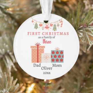 Erste Weihnachtsfamilie von drei Fotos Keepake Ornament