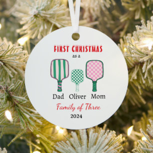 Erste Weihnachtsfamilie von drei Fotos Keepake Ornament Aus Metall