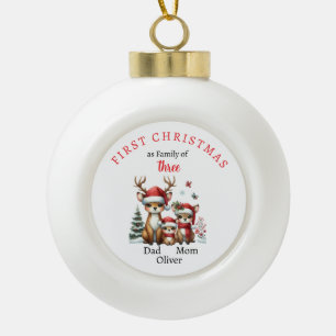 Erste Weihnachtsfamilie von drei Keepake-Fotos Keramik Kugel-Ornament