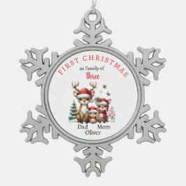 Erste Weihnachtsfamilie von drei Keepake-Fotos Schneeflocken Zinn-Ornament