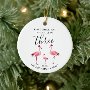 Erste Weihnachtsfamilie von drei Niedlichen Flamin Keramik Ornament