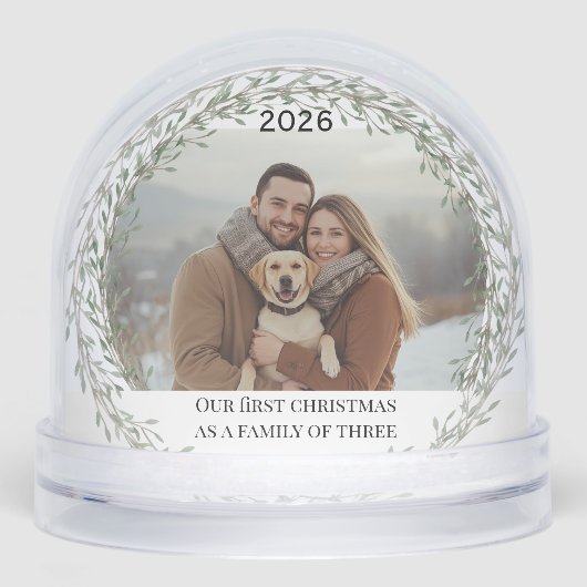 Erste Weihnachtsfamilie von drei Welpen-Fotos Schneekugeln (Vorderseite)