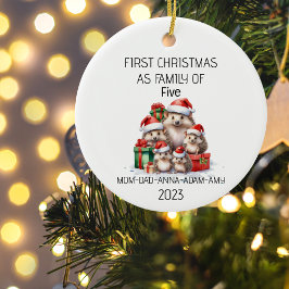 Erste Weihnachtsfamilie von fünf Igeln Keramik Ornament