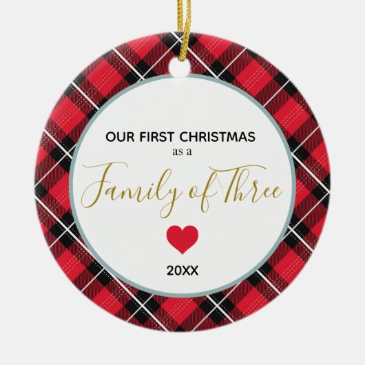 Erste Weihnachtsfamilie von Three Foto Baby Neubor Keramik Ornament (Vorne)