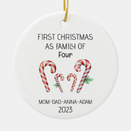 Erste Weihnachtsfamilie von vier Candy Canes Keramik Ornament
