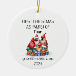 Erste Weihnachtsfamilie von Vier-Kardinal-Vögeln Keramik Ornament
