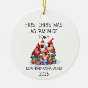 Erste Weihnachtsfamilie von Vier-Kardinal-Vögeln Keramik Ornament