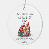 Erste Weihnachtsfamilie von Vier-Kardinal-Vögeln Keramik Ornament (Links)