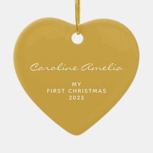 Erste Weihnachtsfeier 2025 Personalisiert Gelb für Keramik Ornament (Vorne)