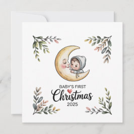 Erste Weihnachtsfeier 2025 Vintag Mond & Baby Feiertagskarte