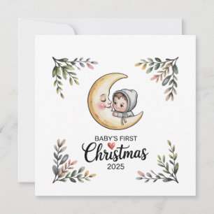 Erste Weihnachtsfeier 2025 Vintag Mond & Baby Feiertagskarte