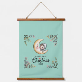 Erste Weihnachtsfeier 2025 Vintag Mond & Baby Wandteppich Mit Holzrahmen