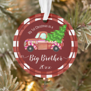 Erste Weihnachtsfeier als Big Brother Red Truck Fo Ornament