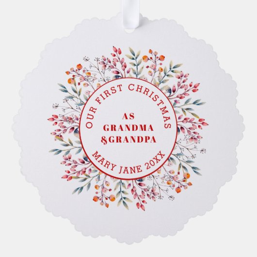 Erste Weihnachtsfeier als Großeltern Beerenhaut Fo Ornament Karte (Rückseite)