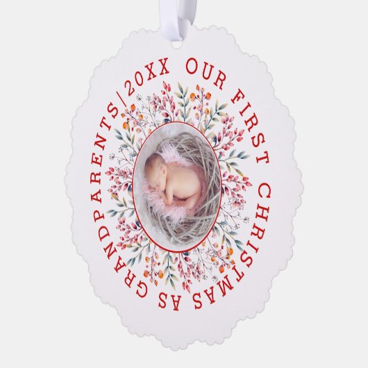 Erste Weihnachtsfeier als Großeltern Beerenhaut Fo Ornament Karte (Links)