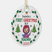 Erste Weihnachtsfeier als Lehrer Individuelle Name Keramik Ornament (Rechts)