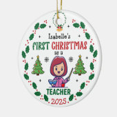 Erste Weihnachtsfeier als Lehrer Individuelle Name Keramik Ornament (Links)