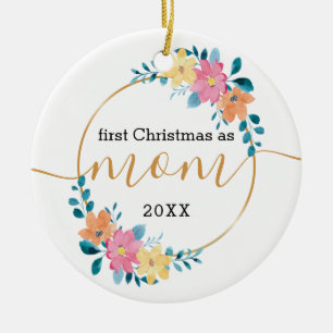Erste Weihnachtsfeier als Mama Blumenkranz und Gol Keramik Ornament