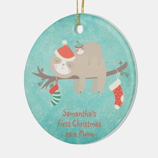 Erste Weihnachtsfeier als Mama Niedliche Mutter Ba Keramik Ornament (Links)