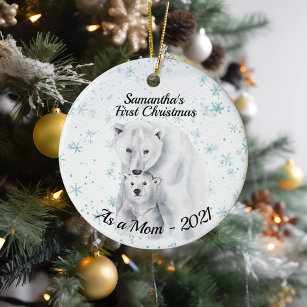 Erste Weihnachtsfeier als Mama Polar Bear Baby Keramik Ornament