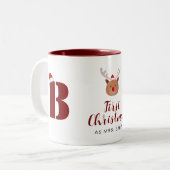 Erste Weihnachtsfeier als Mit Monogramm Familienna Zweifarbige Tasse (Vorderseite Links)
