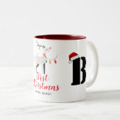 Erste Weihnachtsfeier als Mit Monogramm Familienna Zweifarbige Tasse (VorderseiteRechts)