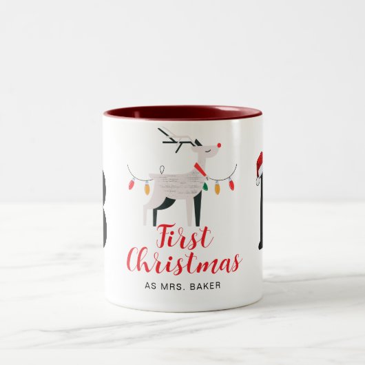 Erste Weihnachtsfeier als Mit Monogramm Familienna Zweifarbige Tasse (Mittel)