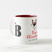 Erste Weihnachtsfeier als Mit Monogramm Familienna Zweifarbige Tasse (Vorderseite Links)