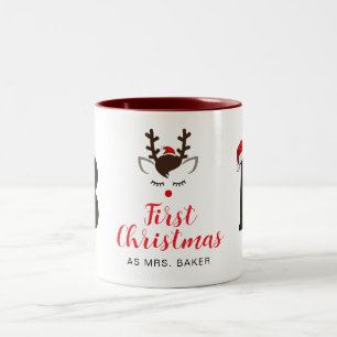 Erste Weihnachtsfeier als Mit Monogramm Familienna Zweifarbige Tasse