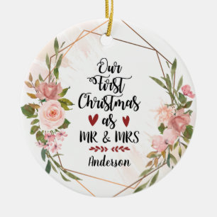 Erste Weihnachtsfeier als Mr. & Mrs. Blush Rose Ho Keramik Ornament