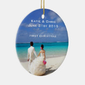 Erste Weihnachtsfeier am tropischen Strand Keramik Ornament (Rechts)