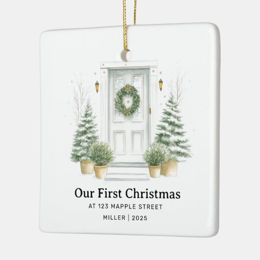 Erste Weihnachtsfeier bei New Address - Sage Door Keramikornament (Links)