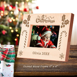 Erste Weihnachtsfeier, Candy Canes, Name 6x4 zeige Geätzte Rahmen