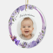Erste Weihnachtsfeier des Babys - Lila Blumenreath Keramik Ornament (Links)