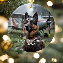Erste Weihnachtsfeier Deutscher Schäferhund Pilot  Keramik Ornament