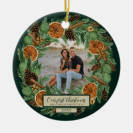 Erste Weihnachtsfeier Ein Foto Rustikaler Kiefernk Keramik Ornament