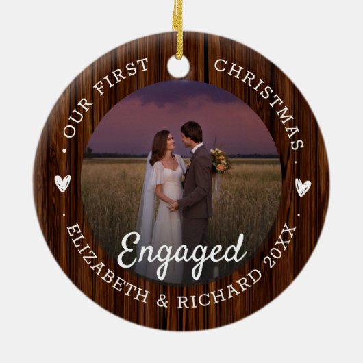 Erste Weihnachtsfeier Engagiert rustikale Faux Hol Keramik Ornament (Hinten)