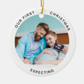 Erste Weihnachtsfeier Erwartung Minimales Foto Keramik Ornament (Vorne)