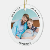 Erste Weihnachtsfeier Erwartung Minimales Foto Keramik Ornament (Links)