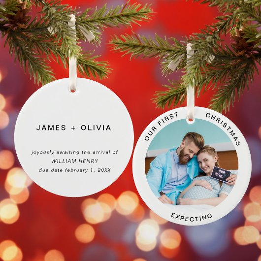 Erste Weihnachtsfeier Erwartung Minimales Foto Keramik Ornament