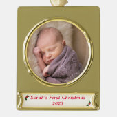 Erste Weihnachtsfeier Foto Banner-Ornament Gold (Vorderseite)