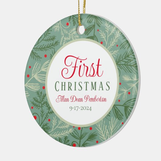 Erste Weihnachtsfeier Foto Keramik Ornament (Links)