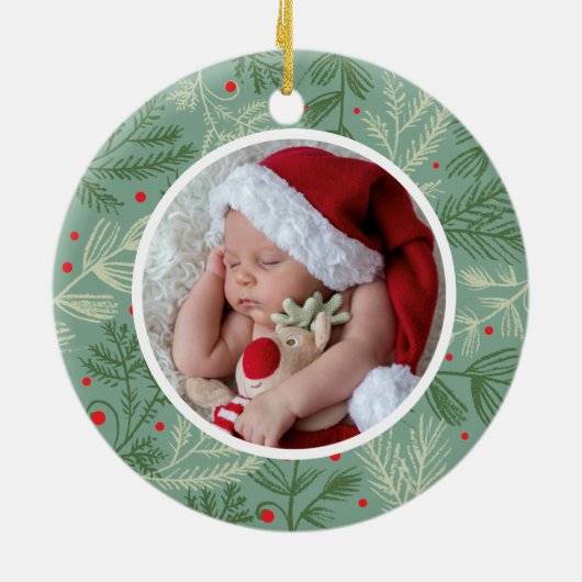 Erste Weihnachtsfeier Foto Keramik Ornament (Hinten)